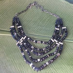 Navy Blue Bead and Rhinestone Necklace